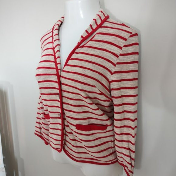 Mirror/Dash Red and White Striped Knit Blazer - Picture 4 of 10